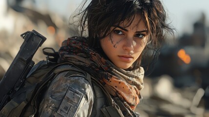 Post-Apocalyptic Warrior Woman: A Grizzled Female Soldier in a Wasteland