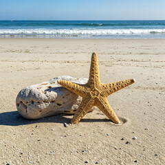  "Beach Scene with Starfish and Seashell"