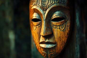 Intricate wooden tribal mask, showcasing indigenous artistry.