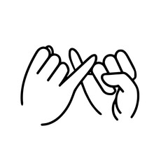 Obraz premium Minimalistic black-and-white line art illustration of a pinky promise between two hands on a clean background