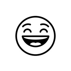 Fototapeta premium Minimalistic line art illustration of a smiling face emoji with closed eyes and a broad grin on a clean background