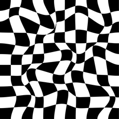 Black and white chess wave pattern, distorted checkerboard