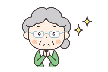 目を潤ませてお願いをする高齢者の女性