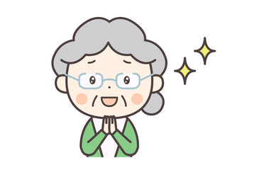 手を合わせ目を輝かせて喜ぶ高齢者の女性