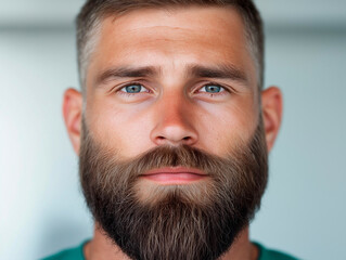 Obraz premium Sharp beard style enhances man’s confident appearance. Focus on facial features and bold grooming showcases masculine identity and charisma.