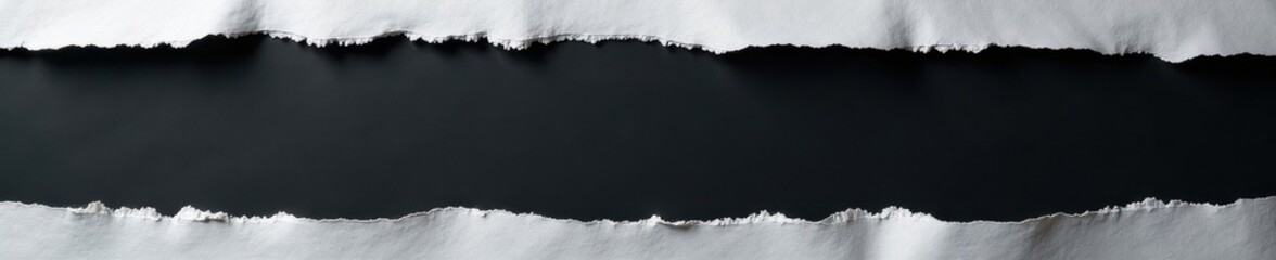 Several white paper strips, irregular tear, black backdrop , isolated background, isolated