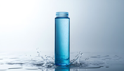 clean and modern product photo featuring a transparent bottle of purified water,  for use in advertising, packaging design