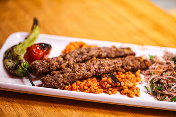 Turkish adana kebab with vegetables