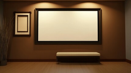A modern TV framed as art on a minimalist wall, blending technology with timeless elegance.
