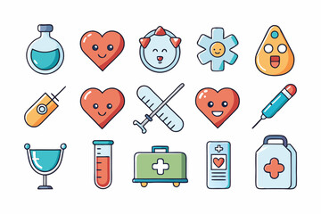 Medical and Healthcare Icons Vector Set Cartoon Hospital and Doctor Elements Collection