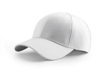 Fototapeta premium A close up shot of a simple white baseball cap isolated on a white background in a studio setting