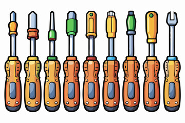 Screwdrivers Vector Set – Colorful Hand Tool Icons for DIY, Repair, and Construction