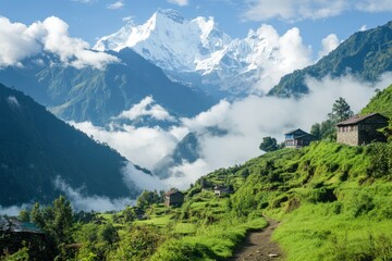 Obraz premium Mountain village nestled in valley