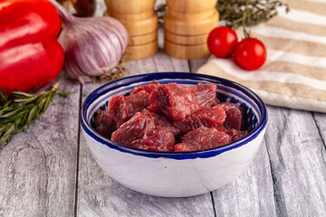 Raw beef meat cubes pieces