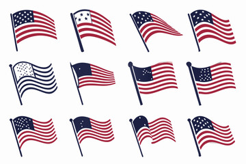 USA Flags Vector American Flag Icon Collection in Vector  set