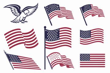 USA Flags Vector American Flag Icon Collection in Vector  set