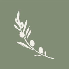 Olive branch. Silhouette. Trendy vector illustration with texture for logo, frame, label, pattern, card, invitation, poster, decor