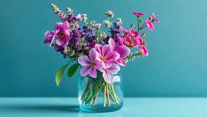 Adenium, Clary Sage, and Leontis in Cyan Glass Jar - Elegant Floral Arrangement