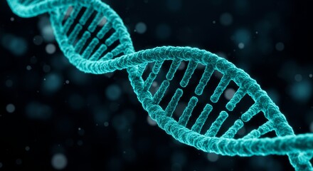 Detailed DNA Double Helix Structure Rendered with Bioluminescent Cyan and Teal Hues