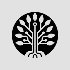 Digital Tree with Circuit Branches and Roots – Futuristic Nature and Technology Fusion Illustration