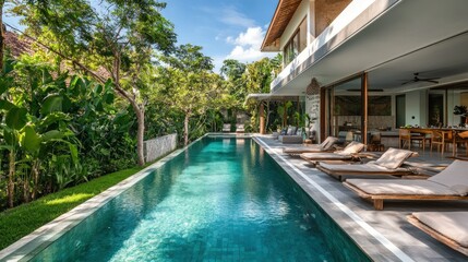 a very beautiful swimming pool concept next to the house