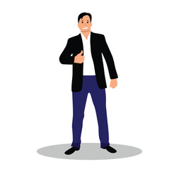 Smiling Happy Business Man Showing Thumbs Up Isolated on White. White collar worker making an announcement or advertising a product vector art