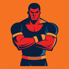 Boxer with arms crossed strong silhouette Vector  illustration