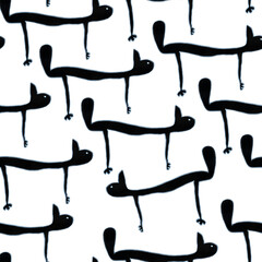 Seamless pattern of black cats isolated on a transparent background