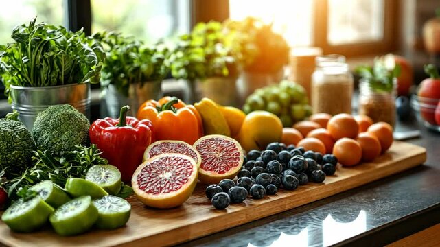 Vibrant Healthy Food: A Colorful Array of Fruits and Vegetables