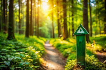 Serene Forest Trail: A captivating trail signpost guides you through a sun-dappled forest, offering a glimpse of the beauty and tranquility that lies ahead.