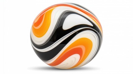Obraz premium A shiny ball with black, orange, and white swirls.