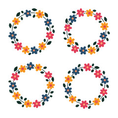 Wreath flowers circle Scandinavian style, Set of floral elements, Round floral frame