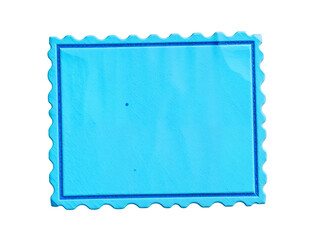 Blue rectangular postage stamp with serrated edge, isolated on transparent background. Generative AI