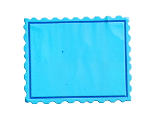 Blue rectangular postage stamp with serrated edge, isolated on transparent background. Generative AI