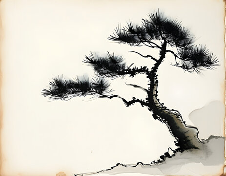 Black and White Pine Tree Illustration
