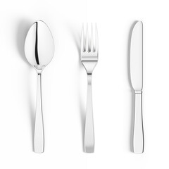 Set cutlery of fork, spoon isolated on white. Hight realistic 3d illustration