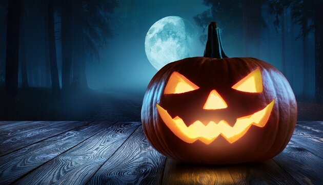 halloween pumpkin   spooky glowing jack o lantern at night