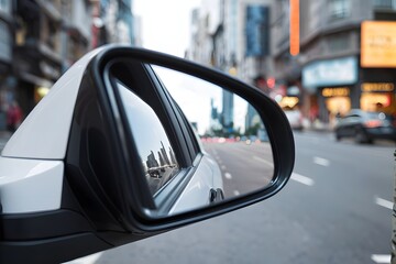 Obraz premium Close-up of a car side mirror with copy space