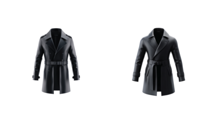 Elegant black coats with belts display classic fashion and timeless style in sophisticated design