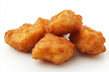 Crispy Fried Chicken Nuggets On White Background with Golden Brown Coating