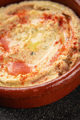 Hummus chickpea dip tasty appetizer vegetable dish fresh gourmet vegetarian and vegan food...