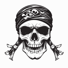 Pirate Skull Head In Bandana Vector Image on white background. 