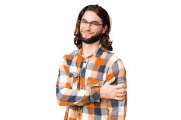 Young handsome man over isolated chroma key background laughing