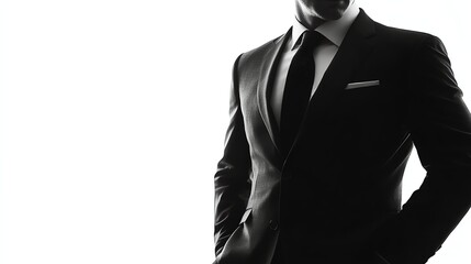 a person in luxury corporate suit slightly visible in black gradient, mysterious aura, realistic detail, isolated on white background