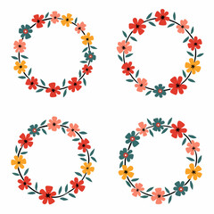 Wreath flowers circle Scandinavian Wreath flowers circle Scandinavian style, Set of floral elements