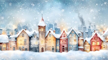 Enchanting Watercolour Winter Castle Design Perfect for Holiday Cards with Pastel Hues