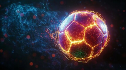 Soccer ball in fire with sparks on dark background. 3d illustration.