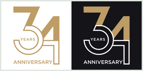 anniversary 34th logotype vector with brown and white color for special celebration day