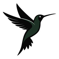 Fototapeta premium Vector illustration of a flying hummingbird silhouette, a black bird with wings near a flower, a symbol of nature and wildlife art