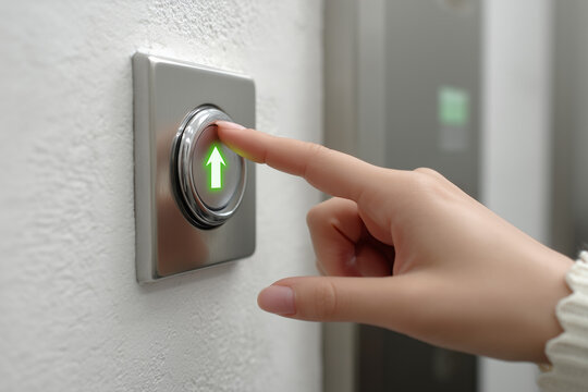 A person is pressing an elevator button using their finger now - Powered by Adobe